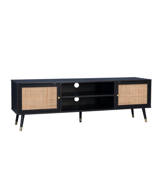 VIENNA TV STAND ΜΑΥΡΟ ΜΕ RATTAN 150x39xH49cm VIENNA TV STAND ΜΑΥΡΟ ΜΕ RATTAN 150x39xH49cm