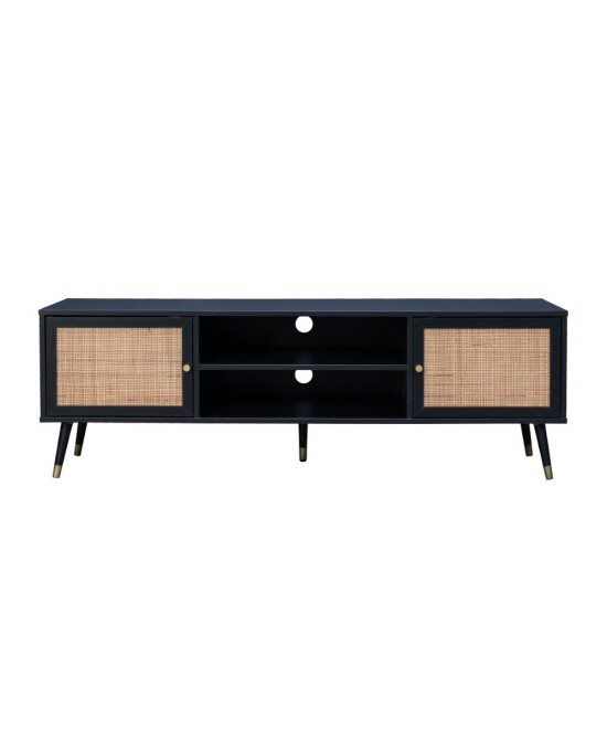 VIENNA TV STAND ΜΑΥΡΟ ΜΕ RATTAN 150x39xH49cm