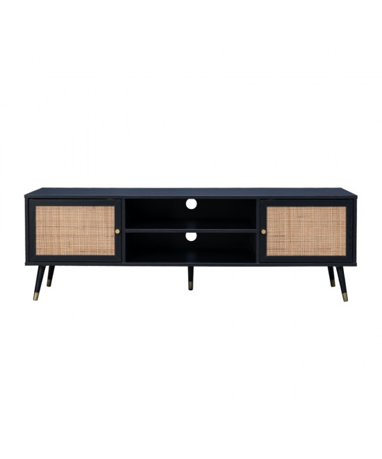 VIENNA TV STAND ΜΑΥΡΟ ΜΕ RATTAN 150x39xH49cm VIENNA TV STAND ΜΑΥΡΟ ΜΕ RATTAN 150x39xH49cm