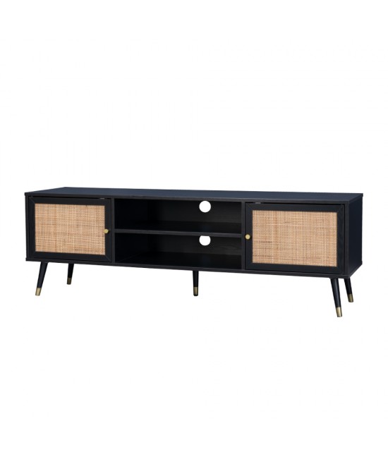 VIENNA TV STAND ΜΑΥΡΟ ΜΕ RATTAN 150x39xH49cm VIENNA TV STAND ΜΑΥΡΟ ΜΕ RATTAN 150x39xH49cm