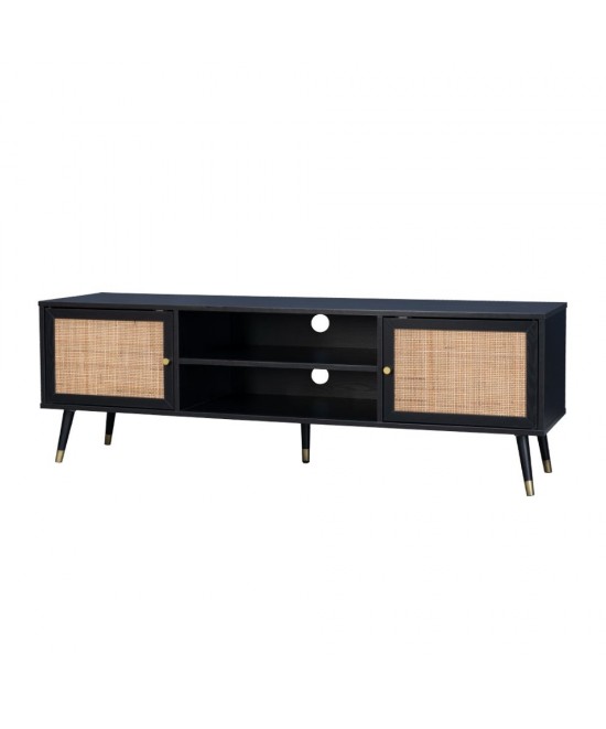 VIENNA TV STAND ΜΑΥΡΟ ΜΕ RATTAN 150x39xH49cm