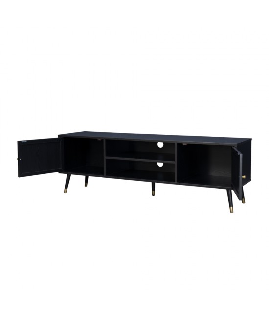 VIENNA TV STAND ΜΑΥΡΟ ΜΕ RATTAN 150x39xH49cm VIENNA TV STAND ΜΑΥΡΟ ΜΕ RATTAN 150x39xH49cm