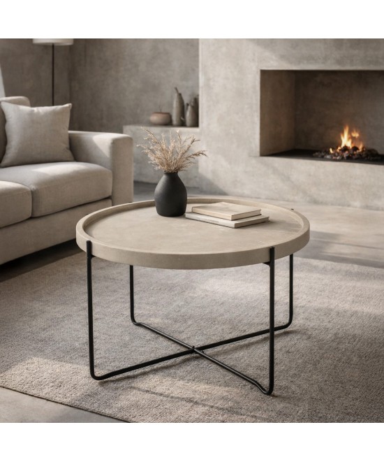 FUN COFFEE TABLE CEMENT ΜΑΥΡΟ D63xH42cm