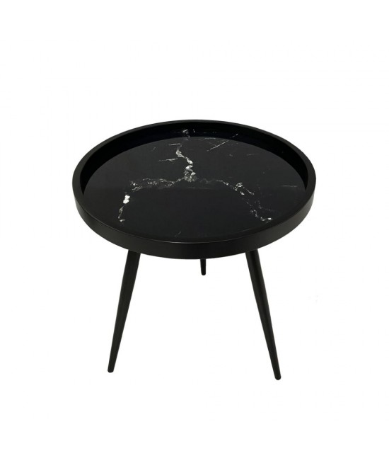 MARM SIDE TABLE ΜΑΥΡΟ ΜΕ PATTERN ΜΑΥΡΟ D49,5xH52cm