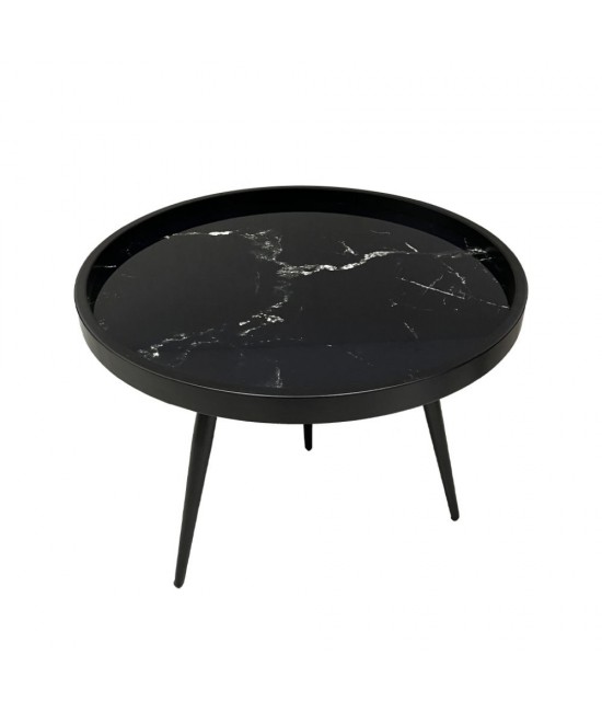 MARM COFFEE TABLE ΜΑΥΡΟ ΜΕ PATTERN ΜΑΥΡΟ D60xH45cm