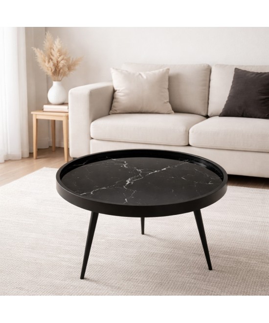 MARM COFFEE TABLE ΜΑΥΡΟ ΜΕ PATTERN ΜΑΥΡΟ D60xH45cm
