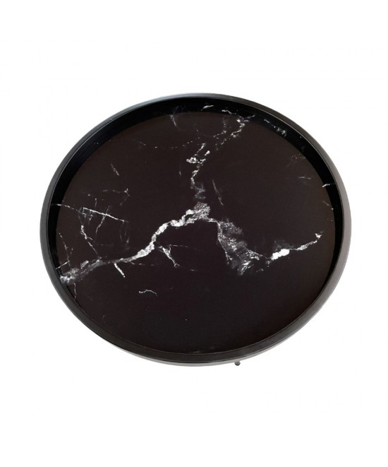 MARM COFFEE TABLE ΜΑΥΡΟ ΜΕ PATTERN ΜΑΥΡΟ D60xH45cm