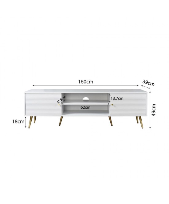 ZIZEL TV STAND 2ΠΟΡΤΕΣ ΛΕΥΚΟ ΜΕ PATTERN ΧΡΥΣΟ 160x39xH49cm