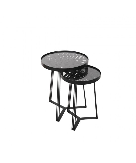 JUNGLE SIDE TABLE SET ΜΑΥΡΟ ΜΕ PATTERN ΜΑΥΡΟ D40-32xH50-45cm