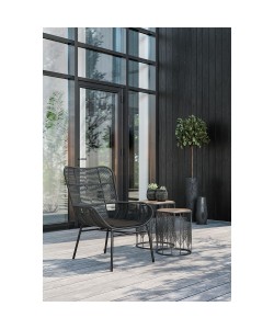 LEAF COFFEE TABLE SET 2ΤΕΜ ΜΑΥΡΟ ΦΥΣΙΚΟ D40-33,5xH45-40cm