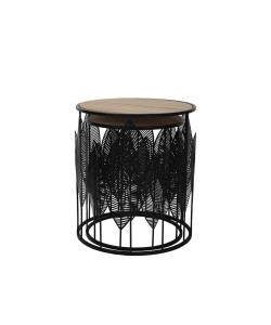 LEAF COFFEE TABLE SET 2ΤΕΜ ΜΑΥΡΟ ΦΥΣΙΚΟ D40-33,5xH45-40cm