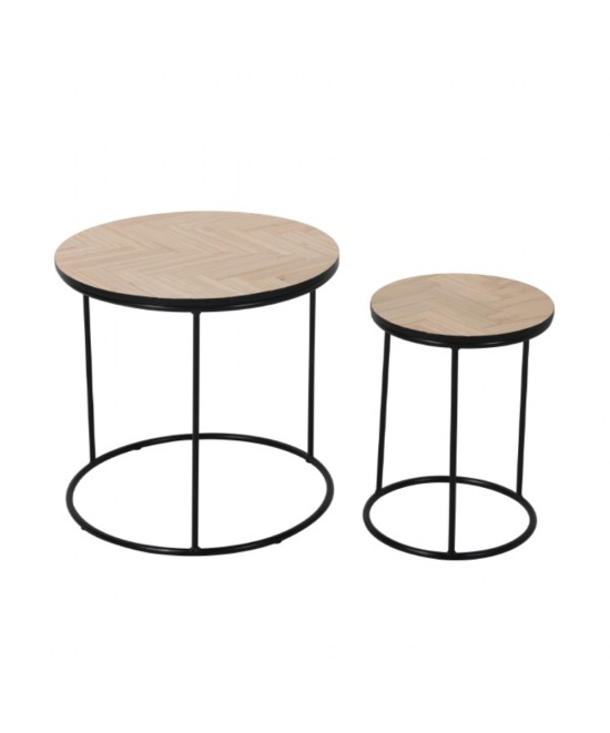 PARKE COFFEE TABLE SET 2ΤΕΜ ΜΑΥΡΟ ΦΥΣΙΚΟ D48-30xH45-40cm
