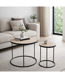 PARKE COFFEE TABLE SET 2ΤΕΜ ΜΑΥΡΟ ΦΥΣΙΚΟ D48-30xH45-40cm