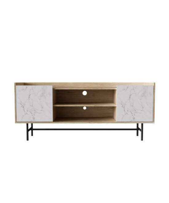 STOCKHOLM TV STAND SONOMA DECAPE ΛΕΥΚΟ ΜΕ ΟΨΗ ΜΑΡΜΑΡΟΥ 140x39,5xH60cm