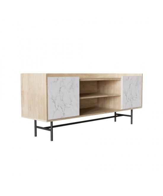 STOCKHOLM TV STAND SONOMA DECAPE ΛΕΥΚΟ ΜΕ ΟΨΗ ΜΑΡΜΑΡΟΥ 140x39,5xH60cm