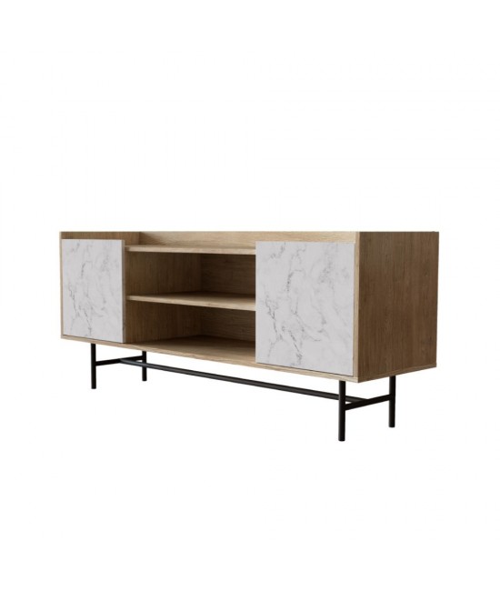 STOCKHOLM TV STAND SONOMA DECAPE ΛΕΥΚΟ ΜΕ ΟΨΗ ΜΑΡΜΑΡΟΥ 140x39,5xH60cm