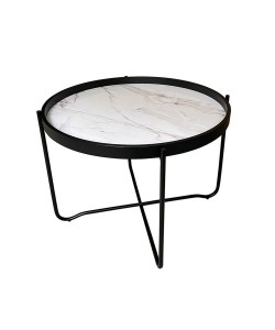 ALABASTER COFFEE TABLE ΛΕΥΚΟ ΜΕ PATTERN ΜΑΥΡΟ D63xH42cm