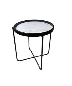ALABASTER SIDE TABLE ΛΕΥΚΟ ΜΕ PATTERN ΜΑΥΡΟ D53xH55cm