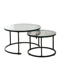 SOLAR COFFEE TABLE SET 2ΤΕΜ ΔΙΑΦΑΝΟ ΜΑΥΡΟ D75-55xH45-38,5cm