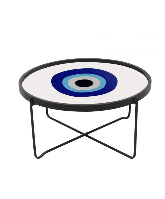 BLUE EYES COFFEE TABLE ΠΟΛΥΧΡΩΜΟ ΜΕ PATTERN ΛΕΥΚΟ D75xH37,5cm