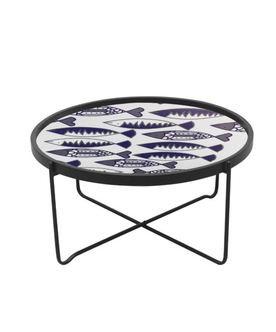 FISHY COFFEE TABLE ΠΟΛΥΧΡΩΜΟ ΜΕ PATTERN ΛΕΥΚΟ D75xH37,5cm