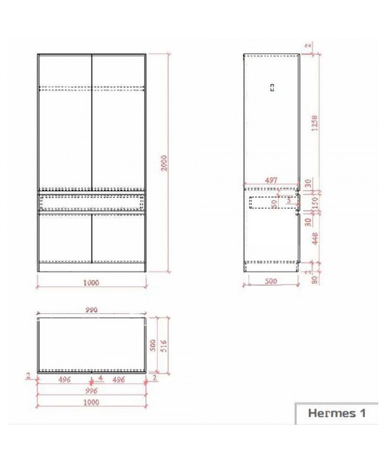 HERMES ΝΤΟΥΛΑΠΑ 2ΠΟΡΤΕΣ 1ΣΥΡΤΑΡΙ ARTISAN OAK 100x52xH200cm