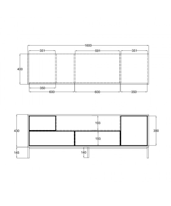 BLACKBIRD TV STAND RIVIERA OAK ΜΑΥΡΟ 160x40,5xH58cm