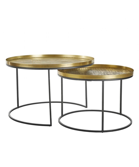 TOTALE COFFEE TABLE SET 2ΤΕΜ BRASS ANTIQUE ΜΑΥΡΟ D76/61xH43,5/39cm