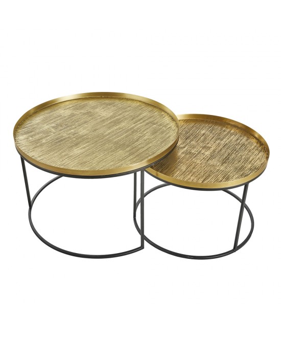 TOTALE COFFEE TABLE SET 2ΤΕΜ BRASS ANTIQUE ΜΑΥΡΟ D76/61xH43,5/39cm