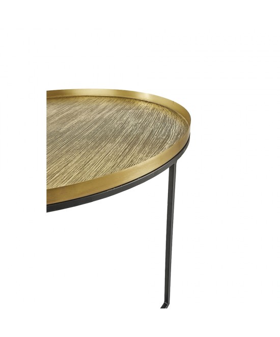 TOTALE COFFEE TABLE SET 2ΤΕΜ BRASS ANTIQUE ΜΑΥΡΟ D76/61xH43,5/39cm