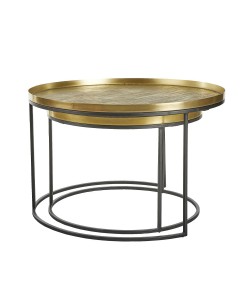 TOTALE COFFEE TABLE SET 2ΤΕΜ BRASS ANTIQUE ΜΑΥΡΟ D76/61xH43,5/39cm