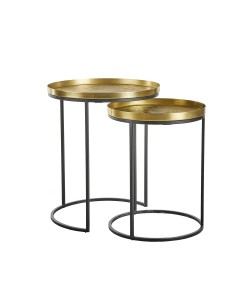 TOTALE SIDE TABLE SET 2ΤΕΜ BRASS ANTIQUE ΜΑΥΡΟ D49/41xH56/49cm