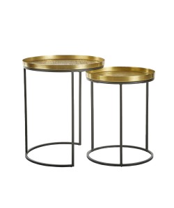 TOTALE SIDE TABLE SET 2ΤΕΜ BRASS ANTIQUE ΜΑΥΡΟ D49/41xH56/49cm