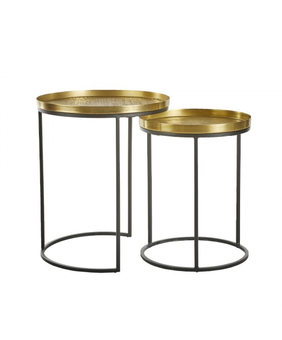 TOTALE SIDE TABLE SET 2ΤΕΜ BRASS ANTIQUE ΜΑΥΡΟ D49/41xH56/49cm TOTALE SIDE TABLE SET 2ΤΕΜ BRASS ANTIQUE ΜΑΥΡΟ D49/41xH56/49cm