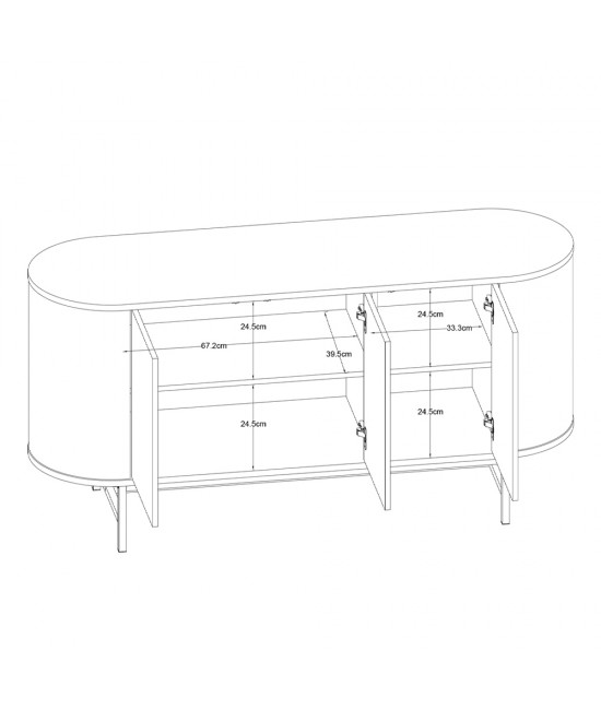 OVAL ΜΠΟΥΦΕΣ 3ΠΟΡΤΕΣ ΚΑΡΥΔΙ 150x45xH74cm