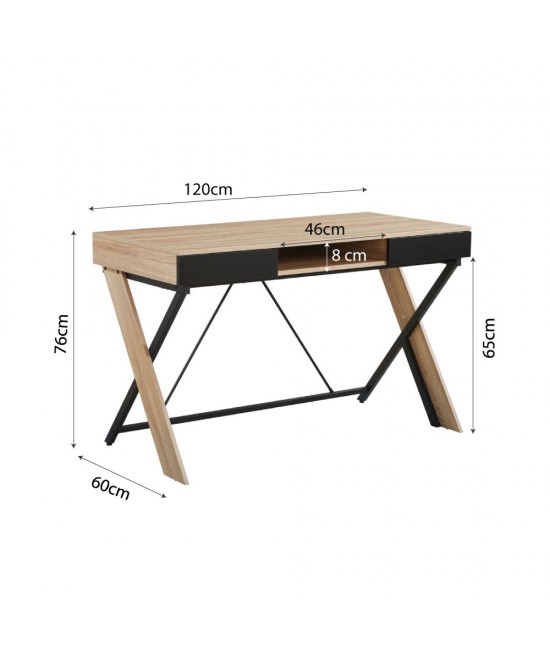 DOBLE-X ΓΡΑΦΕΙΟ 1ΡΑΦΙ ΦΥΣΙΚΟ ΜΑΥΡΟ 120x60xH76cm