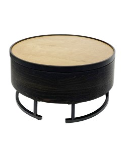 BARREL COFFEE TABLE ΜΕ ΑΠΟΘ/ΚΟ ΧΩΡΟ ΜΑΥΡΟ ΦΥΣΙΚΟ ΜΑΥΡΟ D80xH39,5cm