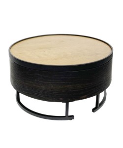 BARREL COFFEE TABLE ΜΕ ΑΠΟΘ/ΚΟ ΧΩΡΟ ΜΑΥΡΟ ΦΥΣΙΚΟ ΜΑΥΡΟ D80xH39,5cm