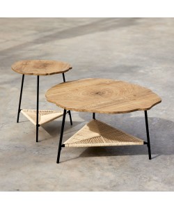 TREE COFFEE TABLE ΦΥΣΙΚΟ ΜΑΥΡΟ 80x80xH42cm