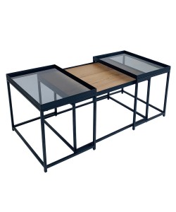 HARMONICA COFFEE TABLE SET 3ΤΕΜ ΦΥΣΙΚΟ ΦΙΜΕ ΜΑΥΡΟ 75-60x55-40xH44-49cm