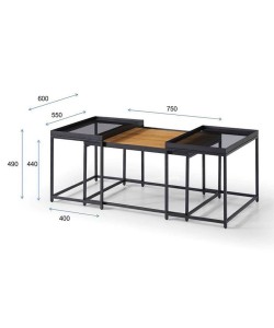 HARMONICA COFFEE TABLE SET 3ΤΕΜ ΦΥΣΙΚΟ ΦΙΜΕ ΜΑΥΡΟ 75-60x55-40xH44-49cm