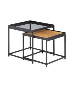 HARMONICA SIDE TABLE SET 2ΤΕΜ ΦΥΣΙΚΟ ΦΙΜΕ ΜΑΥΡΟ 50-45x50-45xH49-41cm