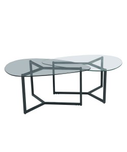 ROCKS COFFEE TABLE SET 2ΤΕΜ ΔΙΑΦΑΝΟ FUME ΜΑΥΡΟ 82/82x59/59xH40/36,5cm
