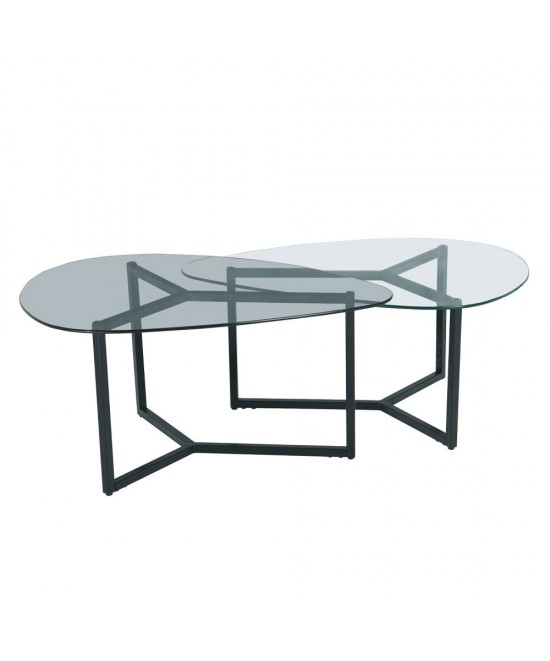 ROCKS COFFEE TABLE SET 2ΤΕΜ ΔΙΑΦΑΝΟ FUME ΜΑΥΡΟ 82/82x59/59xH40/36,5cm