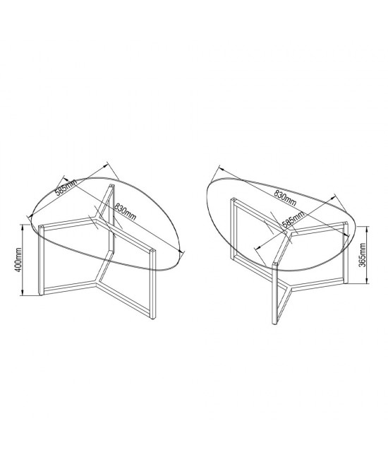 ROCKS COFFEE TABLE SET 2ΤΕΜ ΔΙΑΦΑΝΟ FUME ΜΑΥΡΟ 82/82x59/59xH40/36,5cm