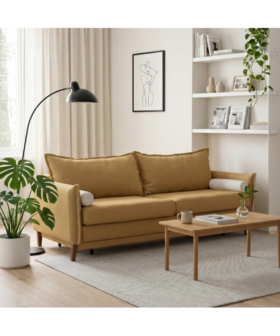 COMMODO ΚΑΝΑΠΕΣ ΚΡΕΒΑΤΙ 3ΘΕΣΙΟΣ CAMEL BEIGE 230x81xH88cm
