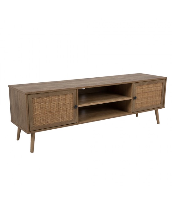 AMMOS TV STAND 2ΠΟΡΤΕΣ ΦΥΣΙΚΟ ΜΕ RATTAN 150x39xH49cm