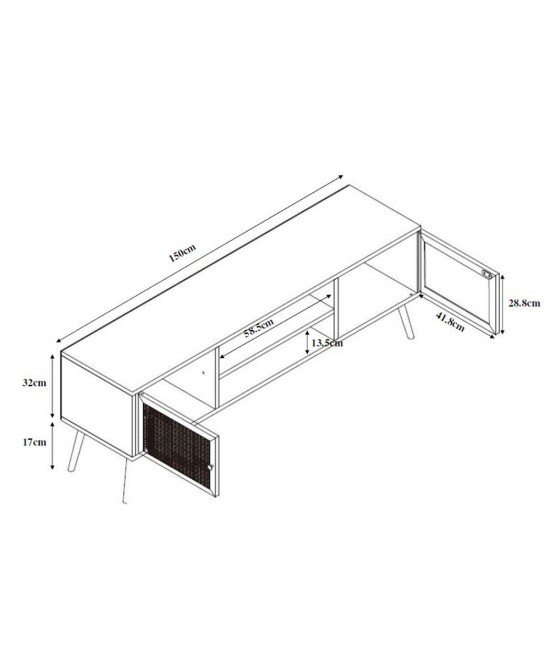 AMMOS TV STAND 2ΠΟΡΤΕΣ ΦΥΣΙΚΟ ΜΕ RATTAN 150x39xH49cm