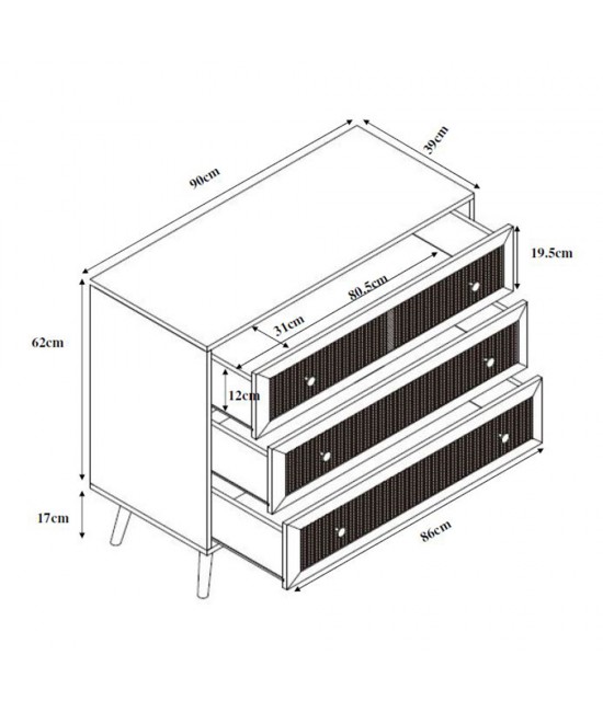 AMMOS ΚΟΜΟΤΑ 3ΣΥΡΤΑΡΙΑ ΦΥΣΙΚΟ ΜΕ RATTAN 90x39xH79cm