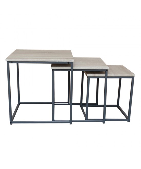 PLEGMA COFFEE TABLE SET 3ΤΕΜ SONOMA ΜΑΥΡΟ 48x48xH50cm